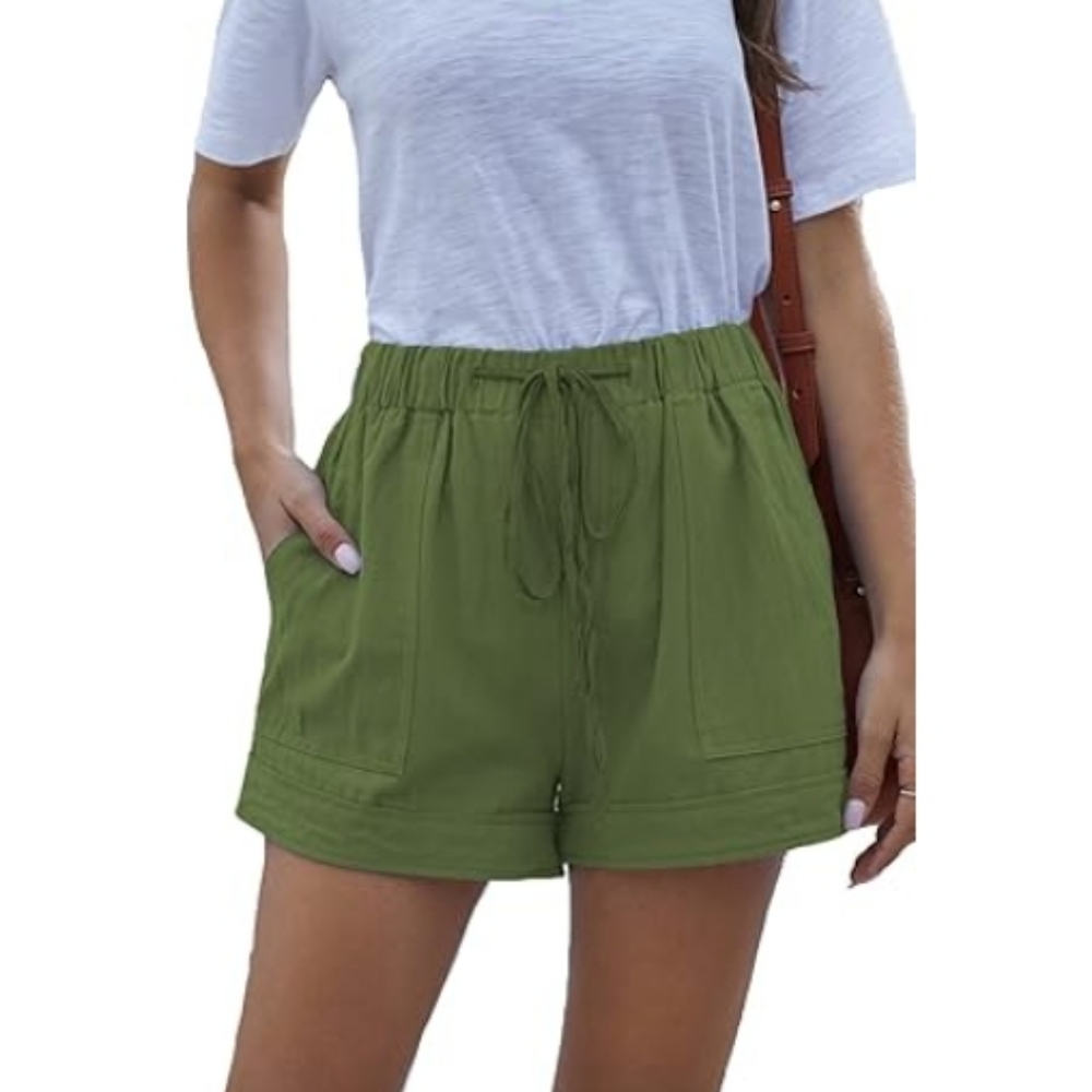 Casual Baggy Elastic Waist Drawstring Comfy Shorts Green